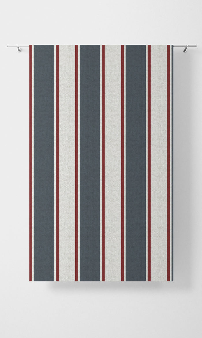 Striped Curtains (Slate Grey/ Red) Extra Long Short Wide