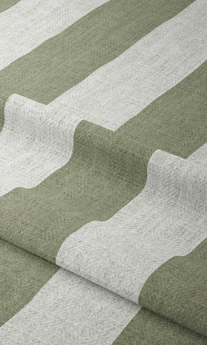 Modern Striped Window Treatments Fabric By the Metre (Green/ White)