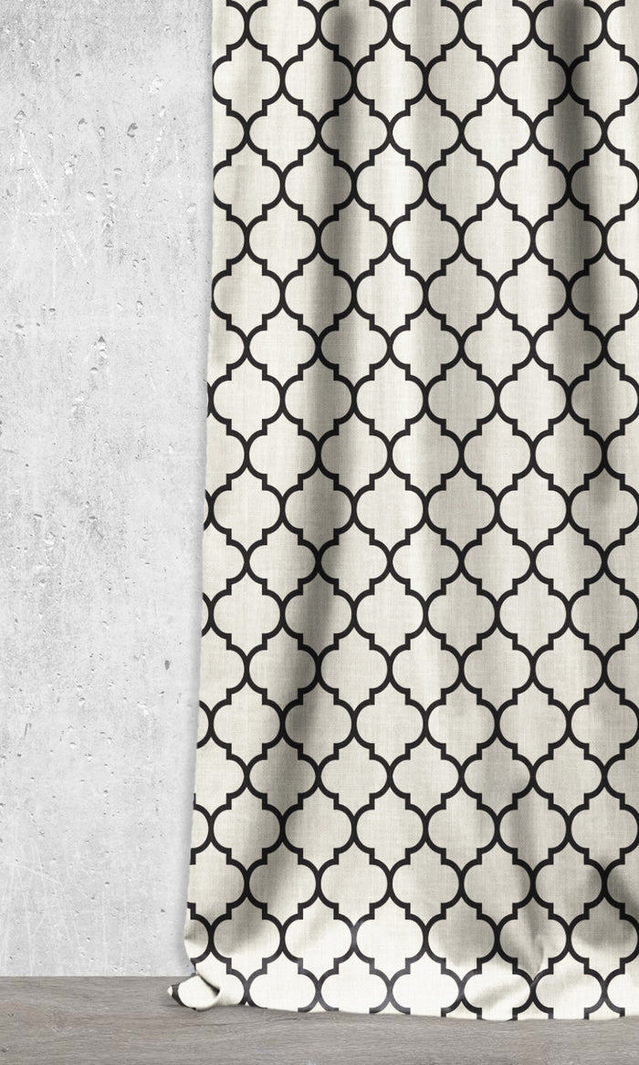 Geometrical Printed Home Décor Fabric By the Metre (Black/ Ivory)