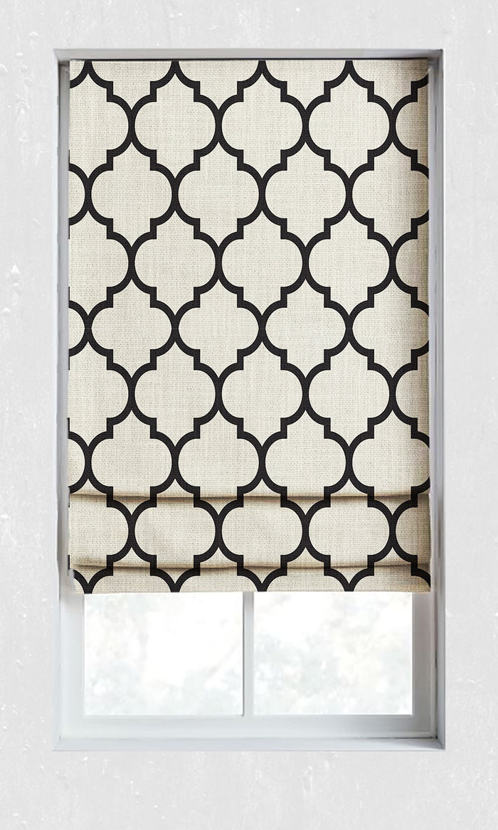 Geometrical Printed Window Treatments Fabric By the Metre (Black/ Ivory)