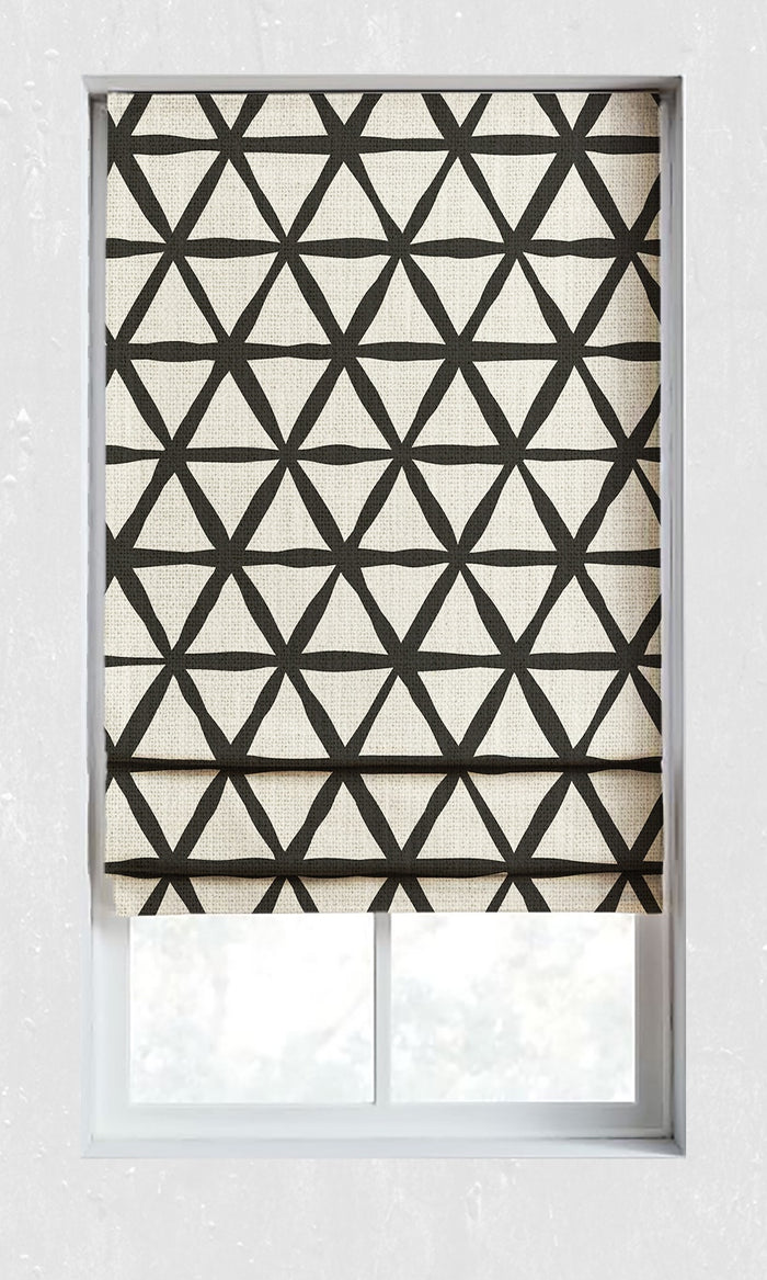 Geometrical Pattern Window Treatments Fabric By the Metre (Black/ Ivory)