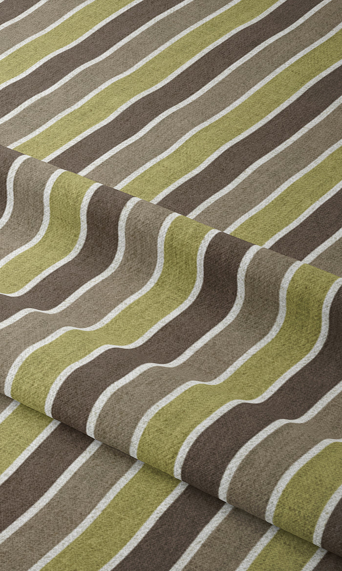 Modern Striped Window Treatments Fabric By the Metre (Green/ Brown)