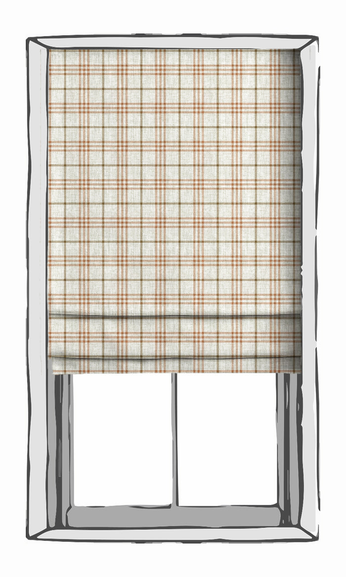 Checkered Drapes for Living, Bedroom, Kitchen, Bathroom (Linen White & Muted Orange)