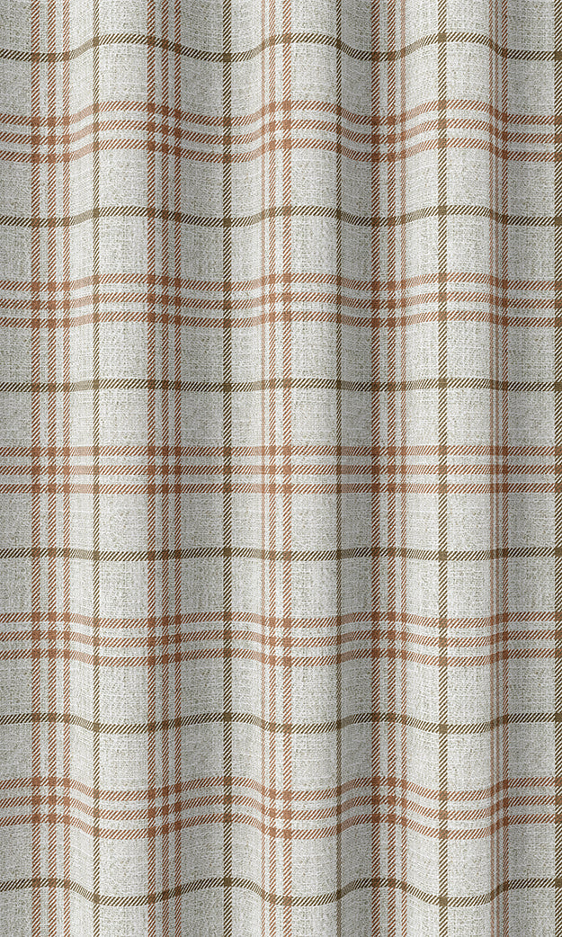 Checkered Pinch Pleat, Rod Pocket, Eyelet Curtains (Linen White & Muted Orange)