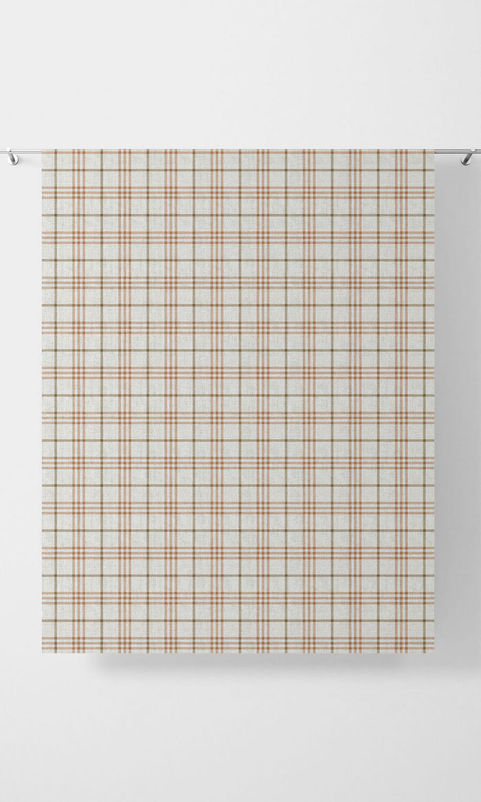 Checkered Drapes (Linen White & Muted Orange) Extra Long Short Wide
