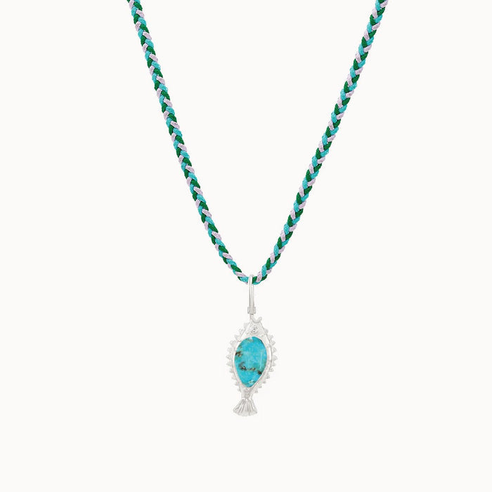 Called to the Current Charm and Necklace Bundle in sterling silver with braided cord and turquoise