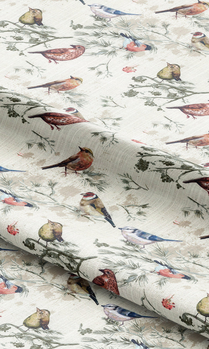 Bird-Print Cotton Fabric Material By the Metre (Red/ Gray/ Blue/ Beige)
