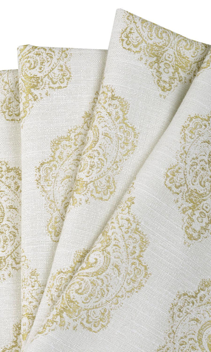 Patterned Pinch Pleat, Rod Pocket, Eyelet Curtains (Off White/ Green)