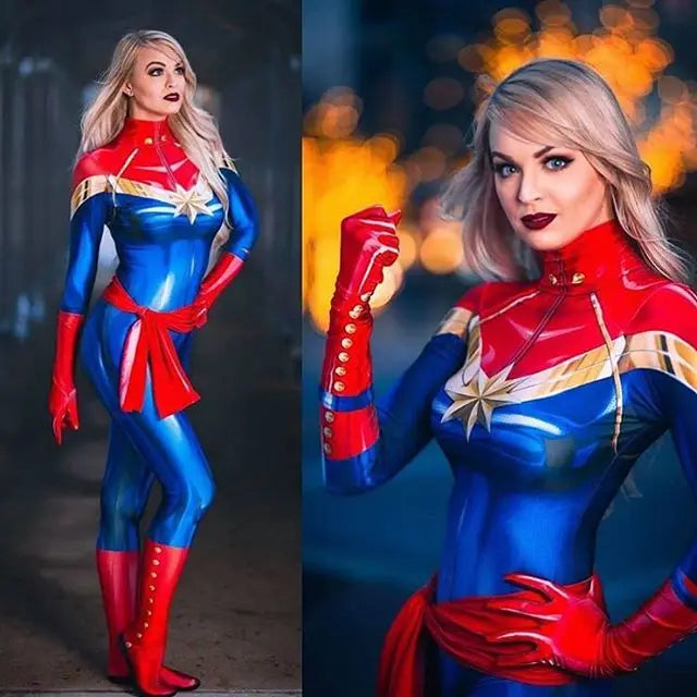 Carol Danvers Superhero Cosplay Bodysuit | Zentai Suit for Women & Kids