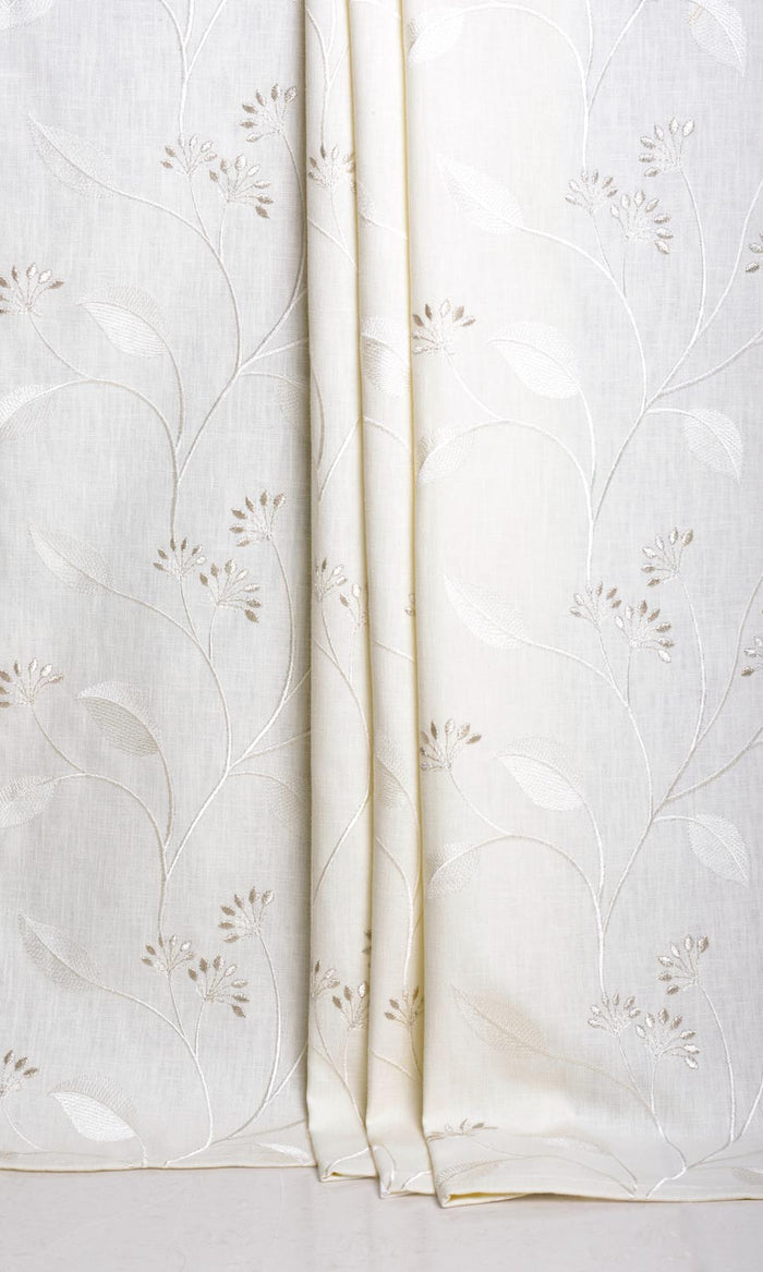Floral Embroidery Home Décor Fabric By the Metre (White/ Cream)