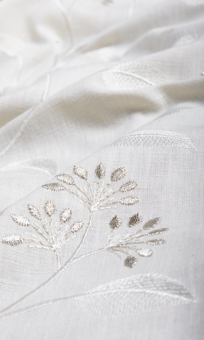 Floral Embroidery Window Treatments Fabric By the Metre (White/ Cream)