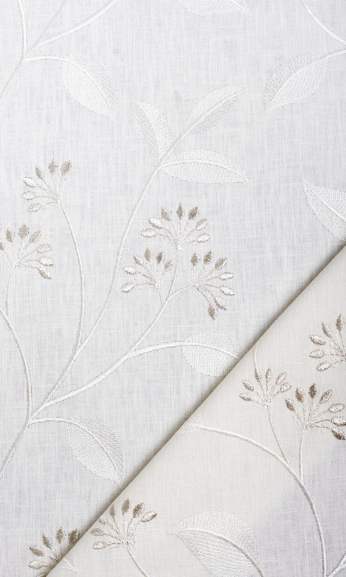Floral Embroidery Home Textile Fabric Material By the Metre (White/ Cream)