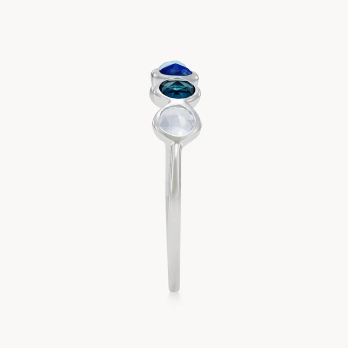celestial blue five-stone mood ring - sterling silver, gemstones