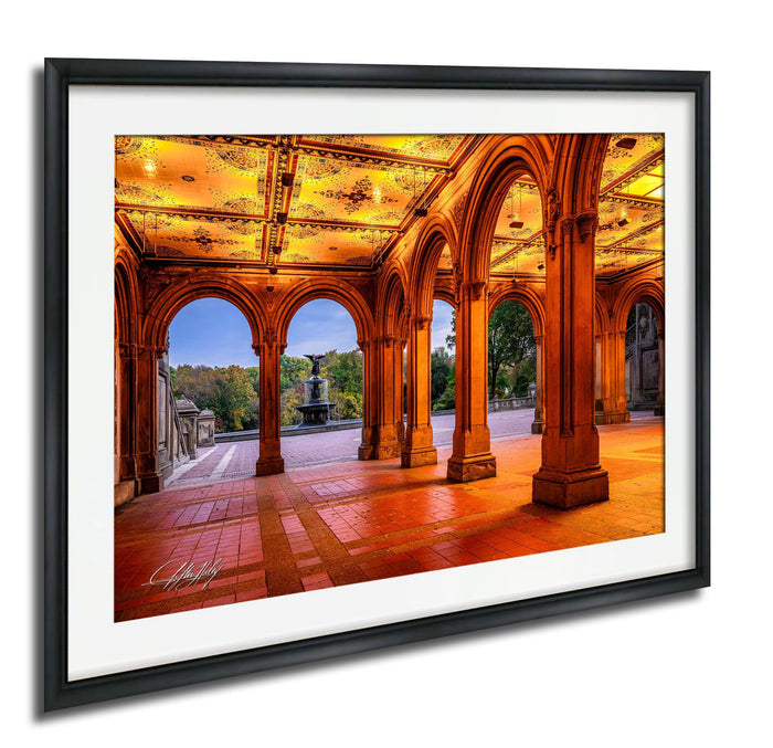 a grand, ornate building with arched doorways and columns, illuminated by warm lighting that creates a cozy and inviting atmosphere.