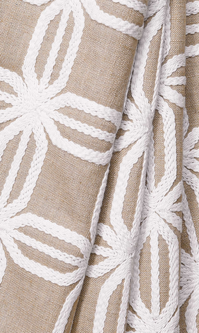 Geometric Cotton-Linen Drapes for Living, Bedroom, Kitchen, Bathroom (Beige/ White)