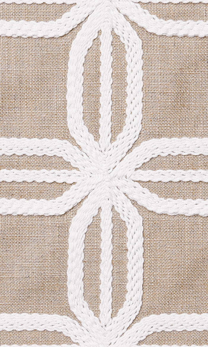 Geometric Cotton-Linen Pinch Pleat, Rod Pocket, Eyelet Curtains (Beige/ White)
