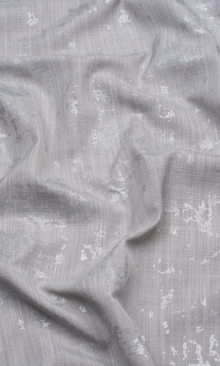 Metallic Abstract Print Fabric By the Metre for Curtains & Drapes (Silver)
