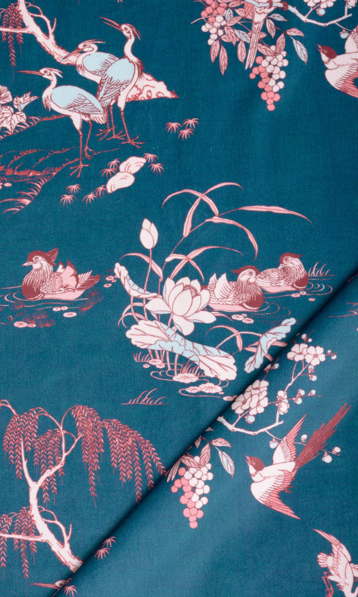 Chinoiserie Toile Velvet Home Textile Fabric Material By the Metre (Blue/ Pink)