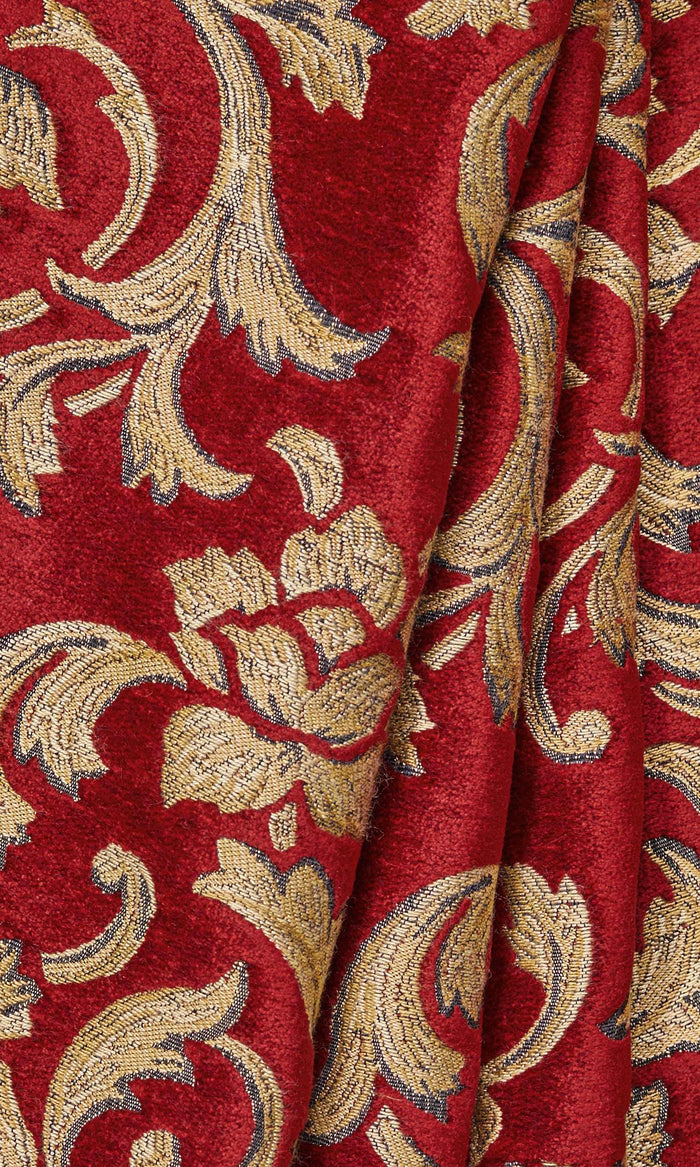 Floral Velvet Curtains for Living, Bedroom, Kitchen, Bathroom (Beige/ Red)