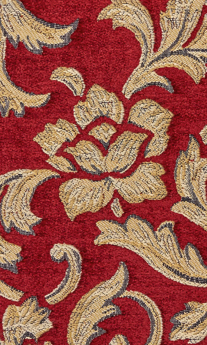 Floral Velvet Pinch Pleat, Rod Pocket, Eyelet Curtains (Beige/ Red)