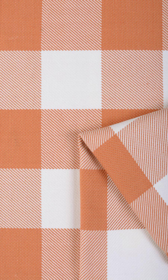Buffalo Check Pinch Pleat, Rod Pocket, Eyelet Curtains (Melon Orange/ White)