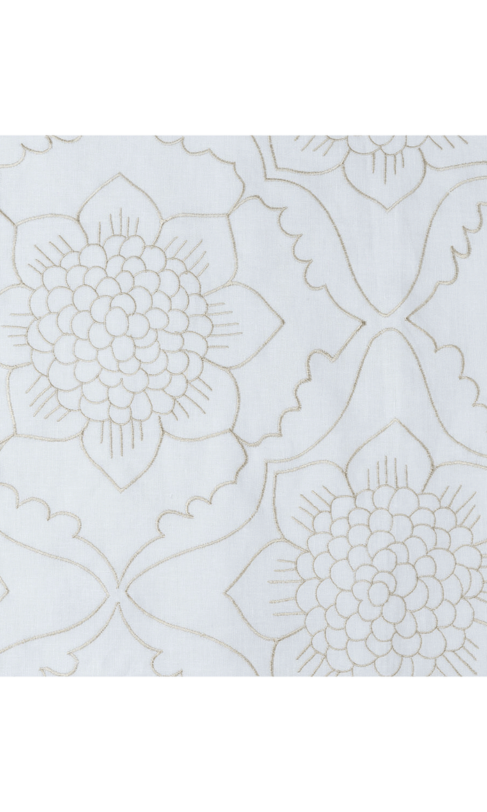 Floral Embroidered Linen Drapes for Living, Bedroom, Kitchen, Bathroom (White/ Ivory)