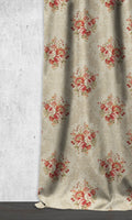 Dimout Floral Drapes (Red/ Creamy-Beige)