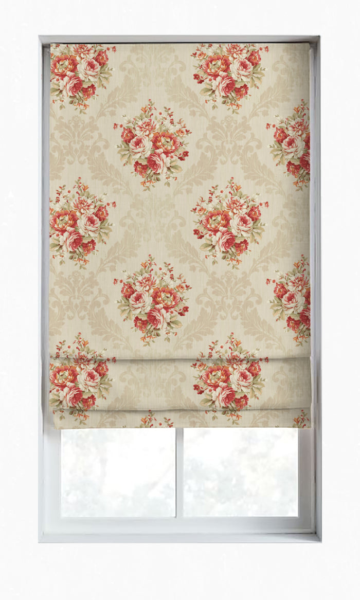 Dimout Floral Drapes for Living, Bedroom, Kitchen, Bathroom (Red/ Creamy-Beige)