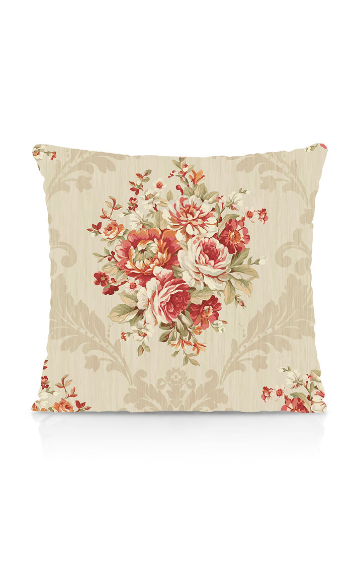 Dimout Floral Fabric Material By the Metre (Red/ Creamy-Beige)