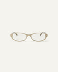Face shot of Bonnie Clyde Coco optical frames in layered grey with clear lenses.
