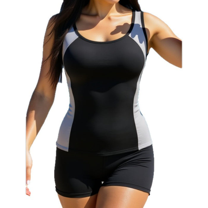 Color-Block Midriff-Covering Two-Piece Swimsuit