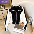 Color Block Zip-Up Stand Collar Top