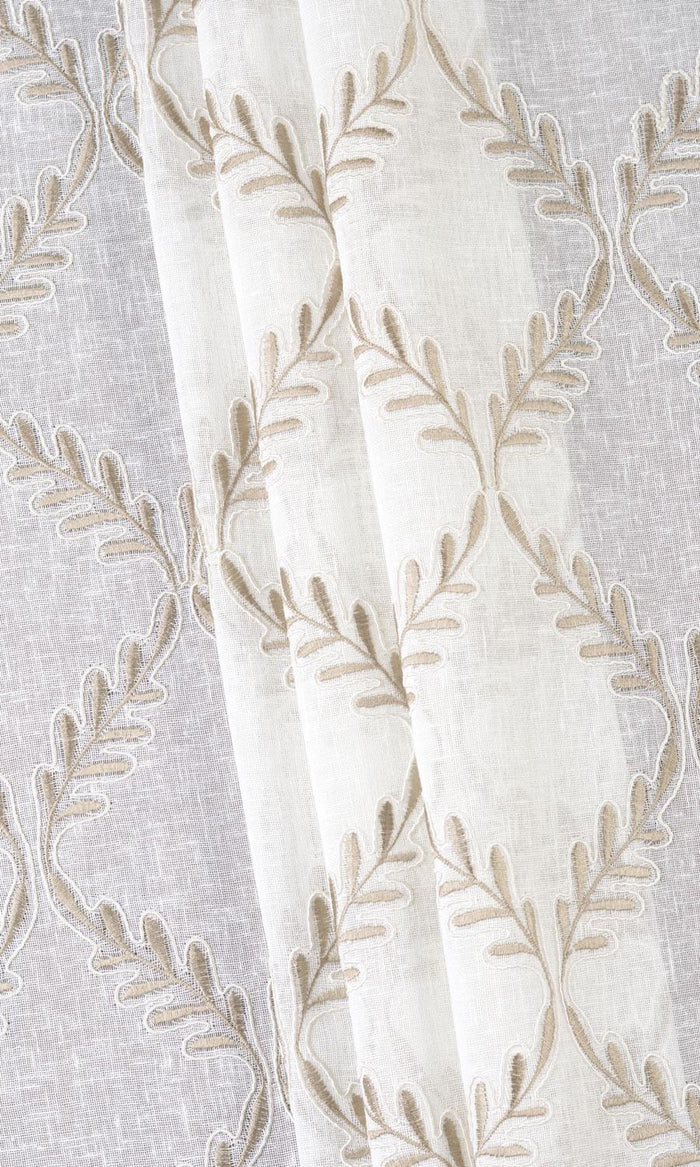 Sheer Floral Embroidered Home Textile Fabric Material By the Metre (White/ Brown)