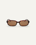 Face shot of Bonnie Clyde Comedy sunglasses in Red Tort.
