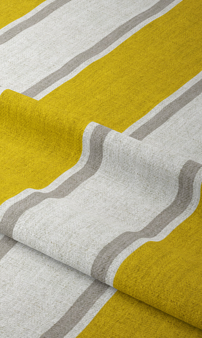 Striped Print Pinch Pleat, Rod Pocket, Eyelet Curtains (Linen White/ Yellow)