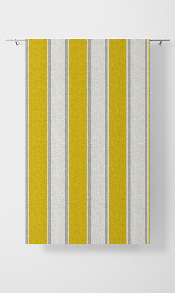 Striped Print Drapes (Linen White/ Yellow) Extra Long Short Wide