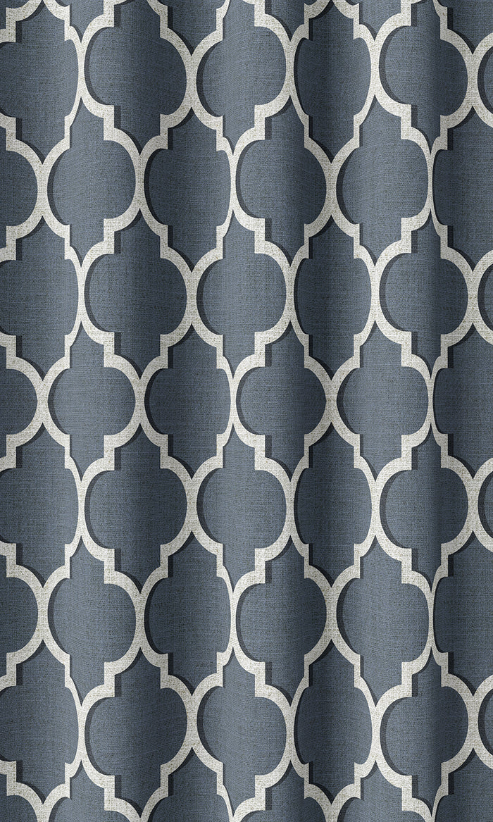 Trellis Tile Print Drapery (Petrol Blue/ White)