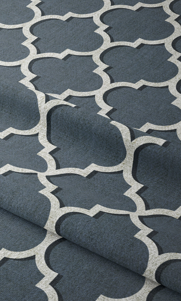 Trellis Tile Print Drapery for Living, Bedroom, Kitchen, Bathroom (Petrol Blue/ White)