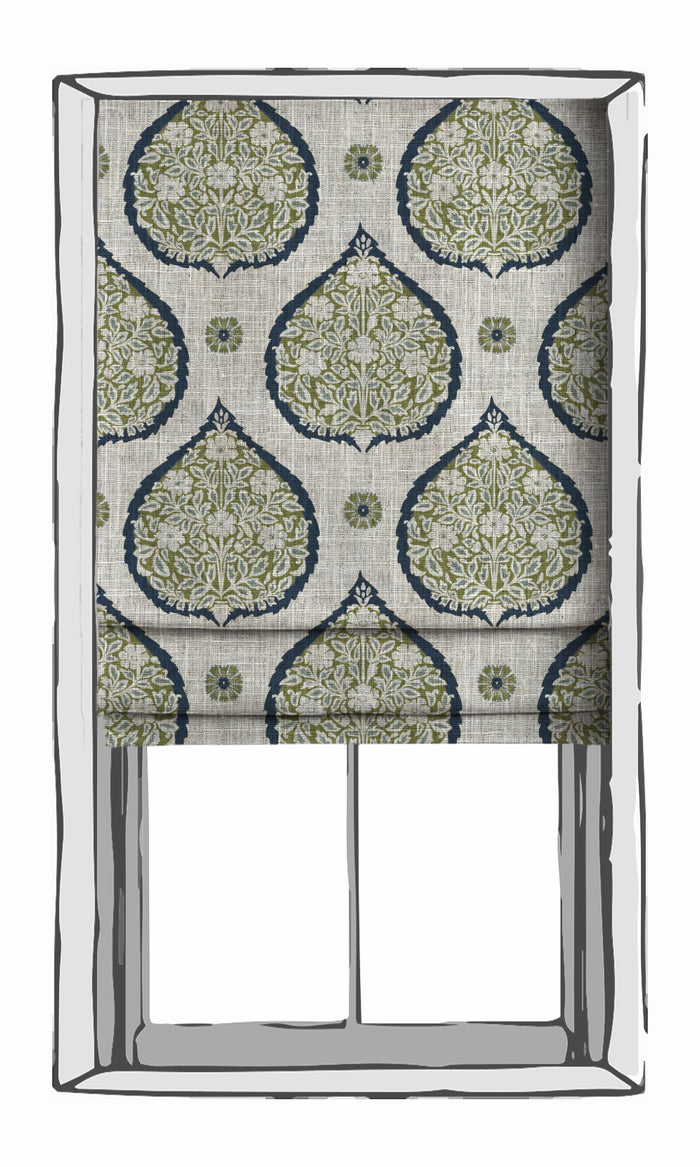 Paisley Drapery for Living, Bedroom, Kitchen, Bathroom (Navy Blue/ Green)