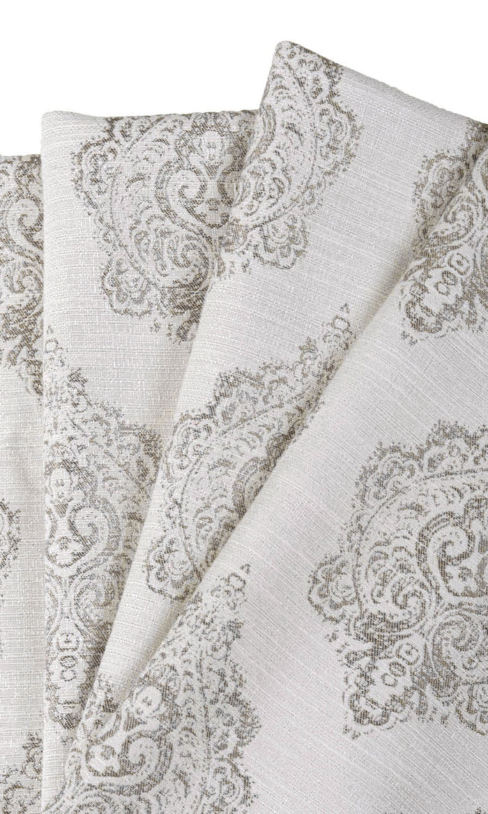 Damask Poly-Cotton Home Textile Fabric Material By the Metre (Off White/ Gray)