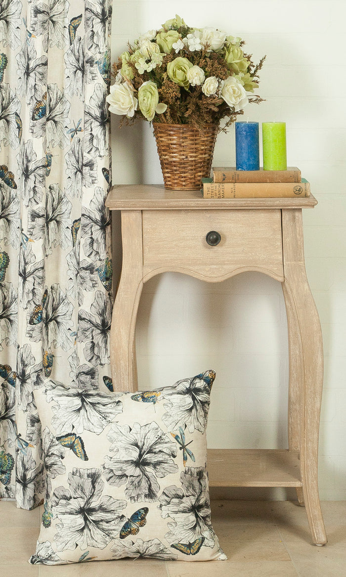 Butterfly Print Cotton Pinch Pleat, Rod Pocket, Eyelet Curtains (Yellow)