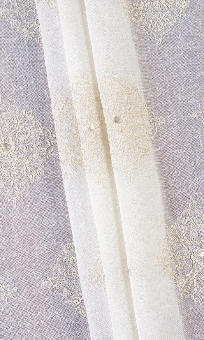 Sheer Floral Embroidered Window Treatments Fabric By the Metre (White/ Cream)