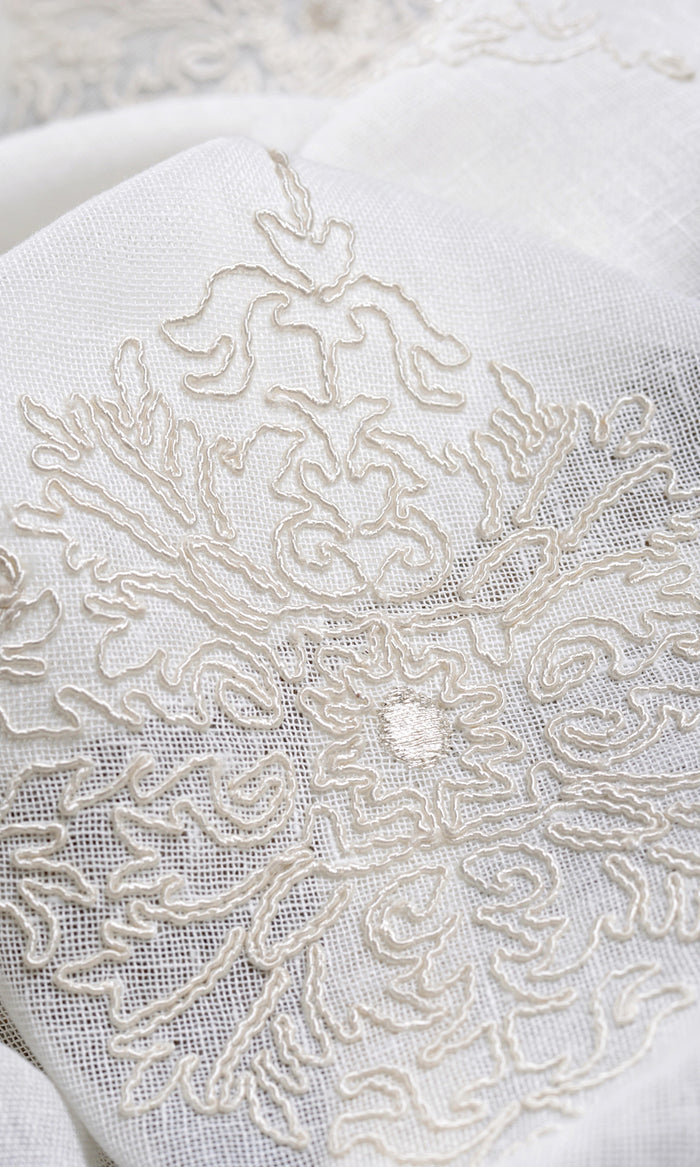 Sheer Floral Embroidered Fabric Material By the Metre (White/ Cream)