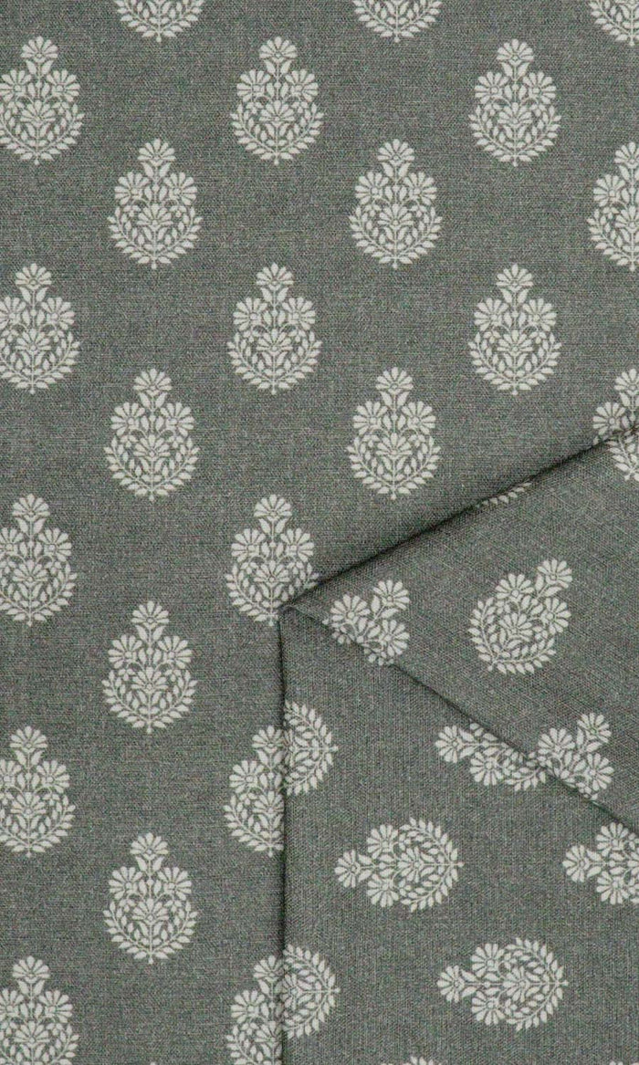Floral Cotton Home Décor Fabric By the Metre (Grey/ Black)