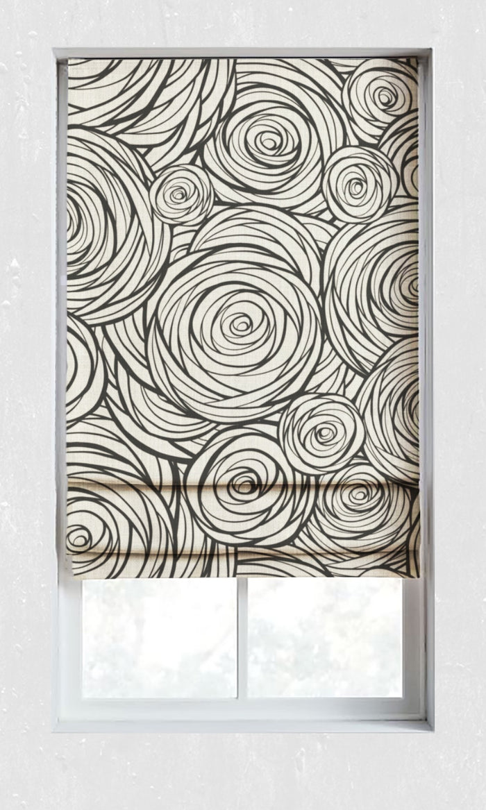 Printed Window Treatments Fabric By the Metre (Black/ Milky White)