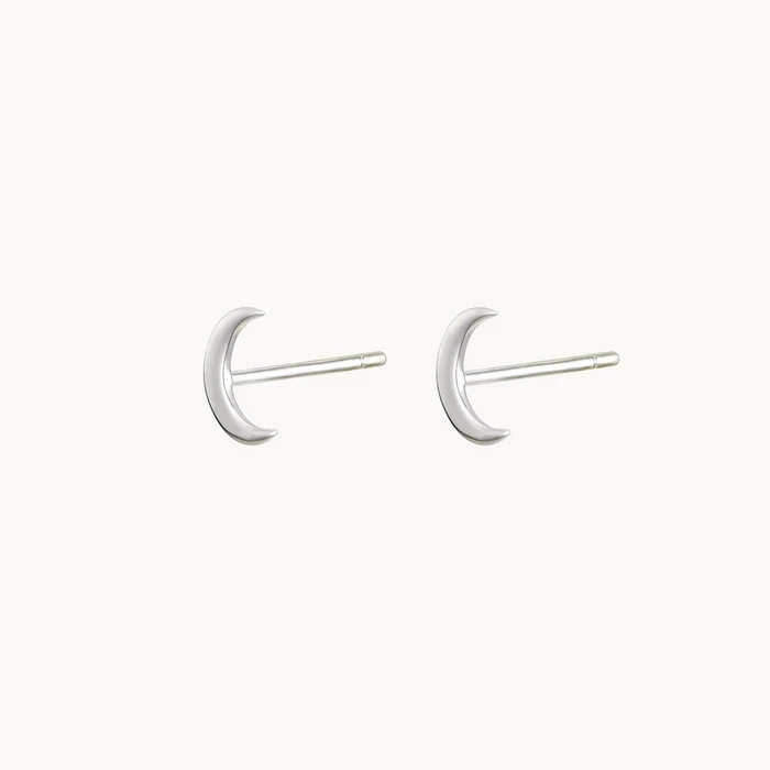 Crescent Moon Earring Silver in sterling silver, alternate angle detail view 2