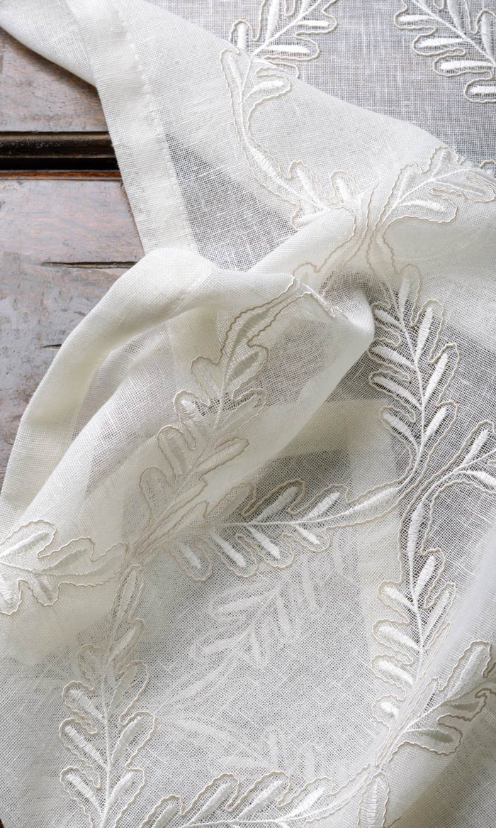 Sheer Floral Embroidery Fabric Material By the Metre (White/ Cream)