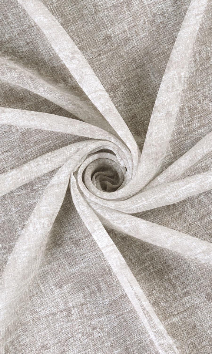 Textured Sheer Fabric Material By the Metre (Ivory/ Greige)