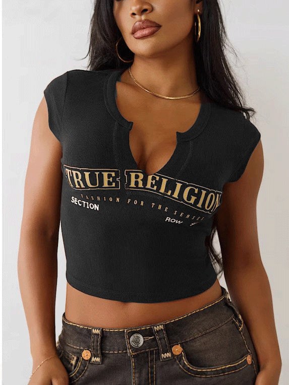 Cropped Letter Print T-Shirt