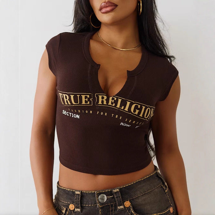 Cropped Letter Print T-Shirt